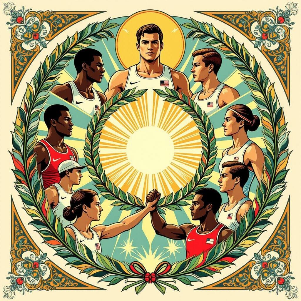 Olympic Poster: Athletes in Art Nouveau Style
