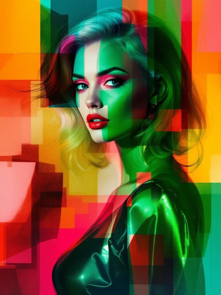 Futuristic Pin-Up in Kandinsky and Frankenthaler Style