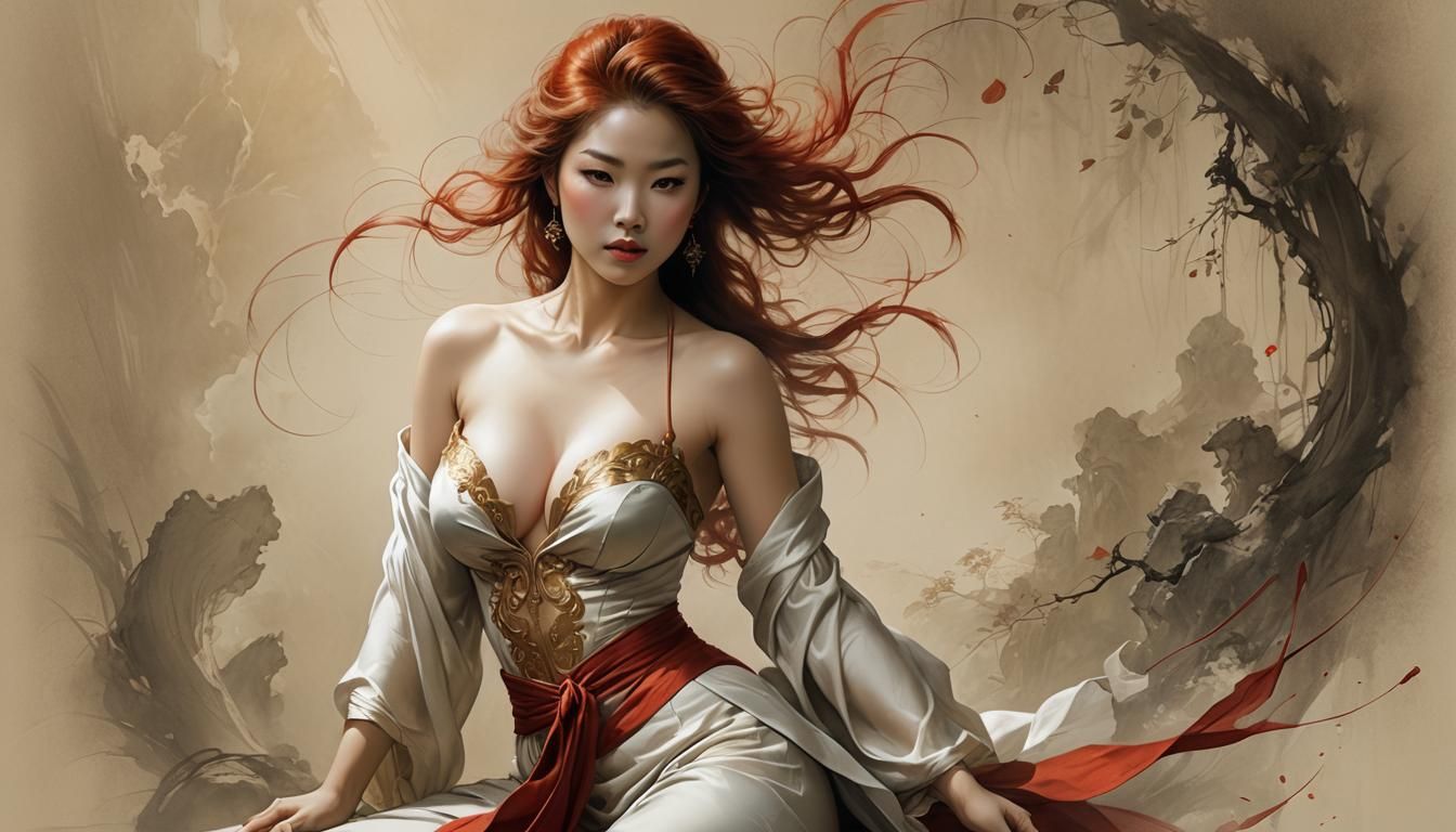 Beautiful Asian Woman: Detailed Digital Painting