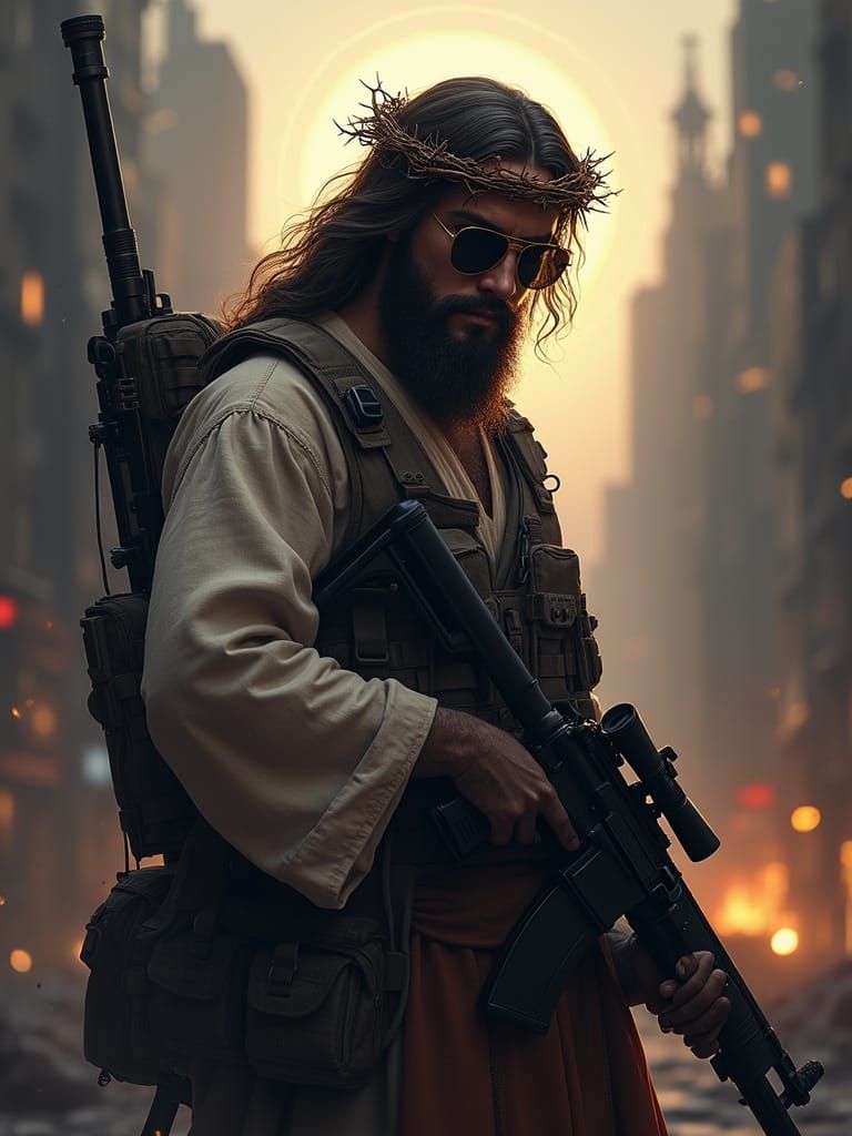 Cyberpunk Jesus Rises in the Ruins