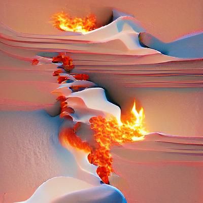 Fiery Rock Avalanche on Mountain Slope