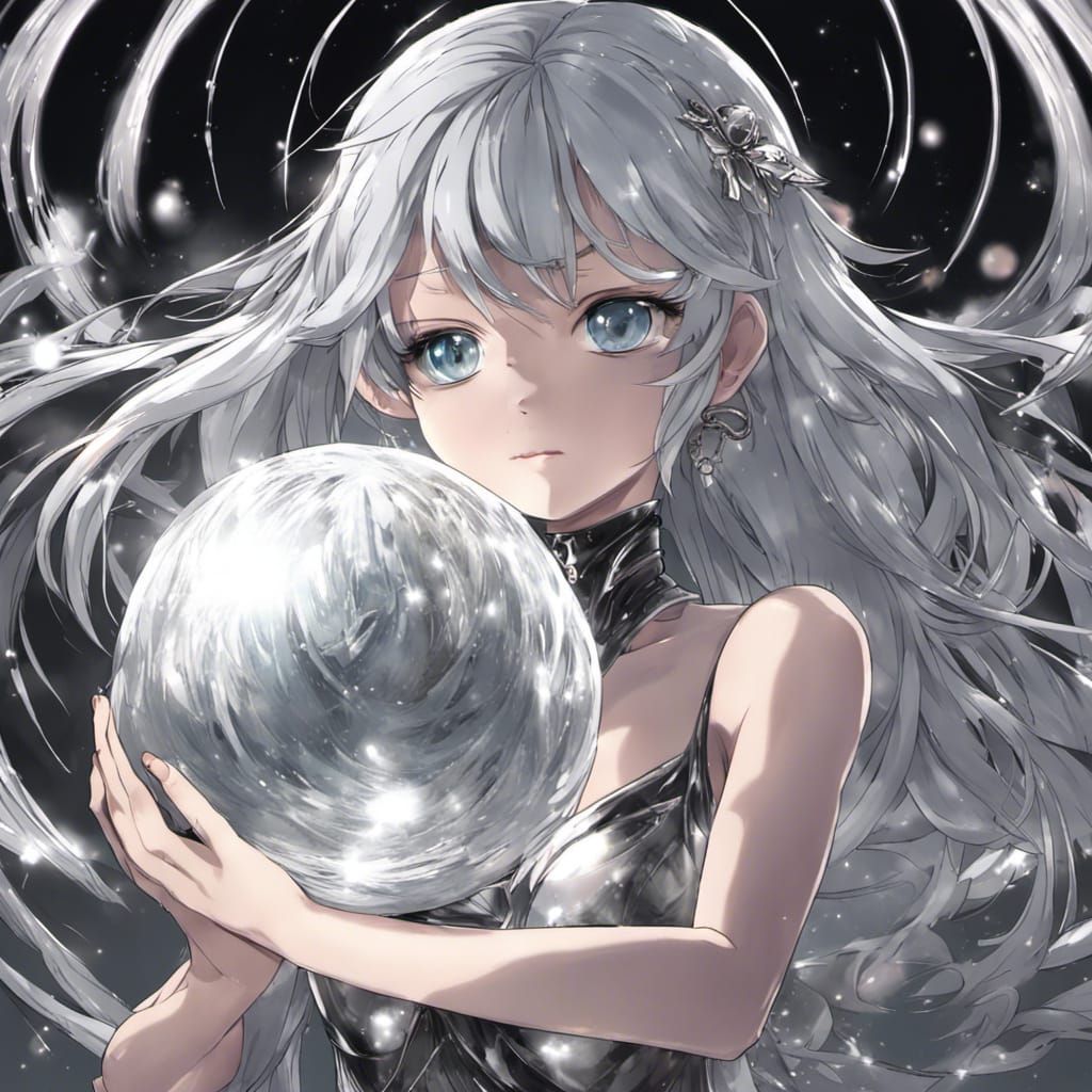 Silver Goddess in Black Void, Anime Style