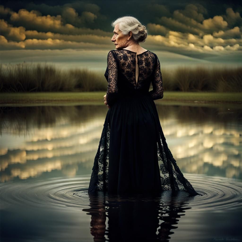 Elegant Woman Emerges from Water Reflection