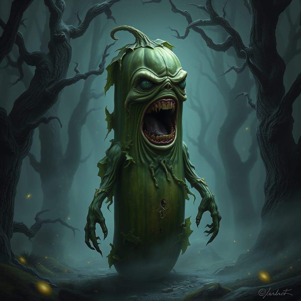 Tortured Pickle Monster in Eerie Forest