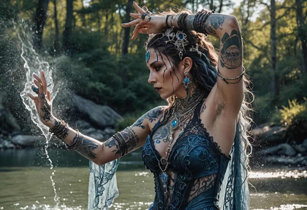 Water Druidess Portrait with Gothic Lace Dress