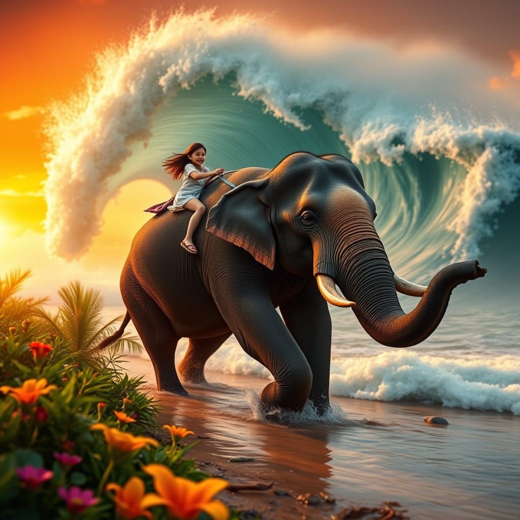 Majestic Elephant Safeguards Young Girl from Tsunami in Vibr...