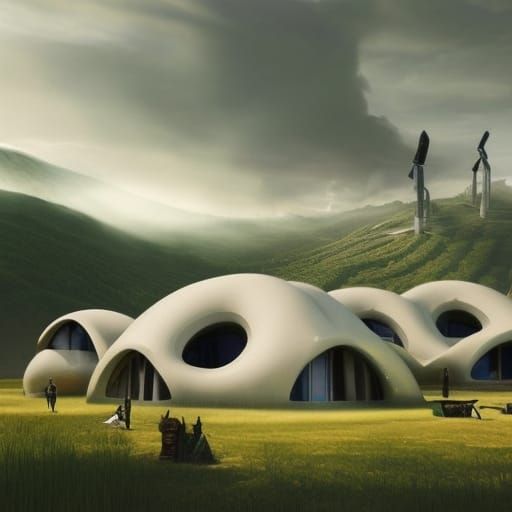 Futuristic Rural Settlement with Inflatable Structures