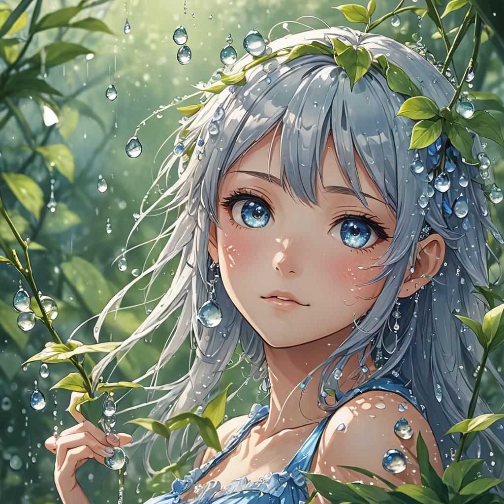 Dew Drops in Anime Style