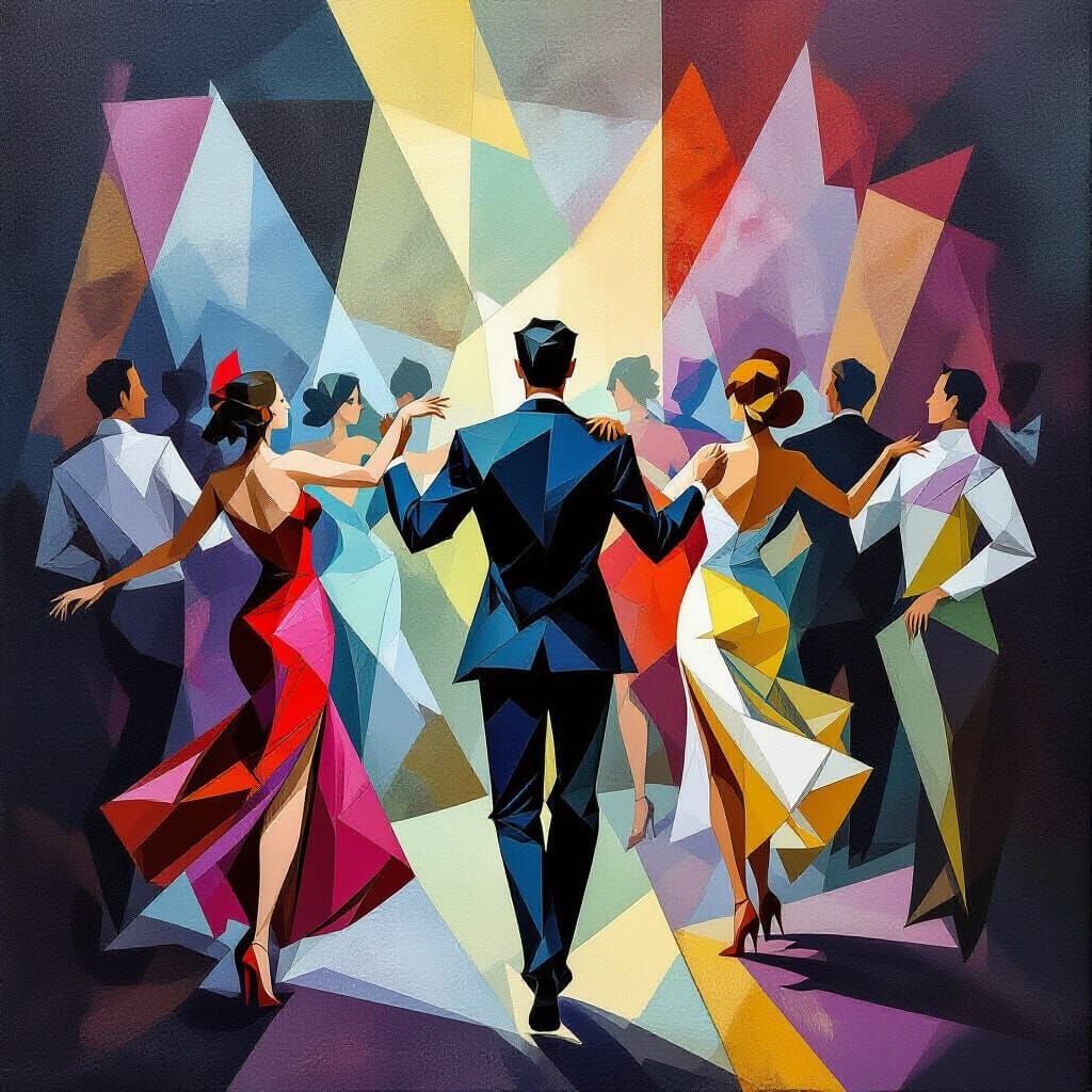 Cubist Dancers in Surreal Nightclub