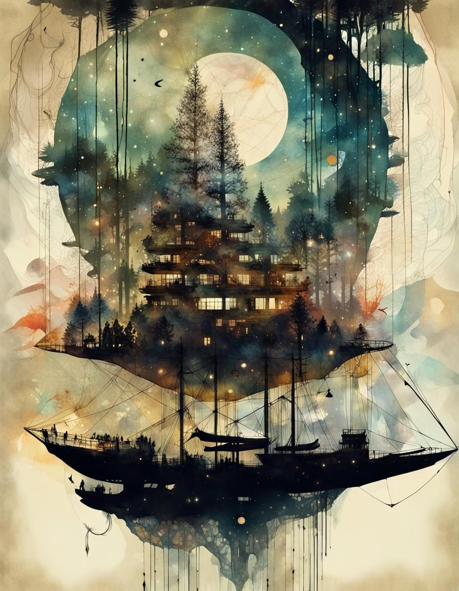 Surreal Galaxy Merging with Earth: Double Exposure Art