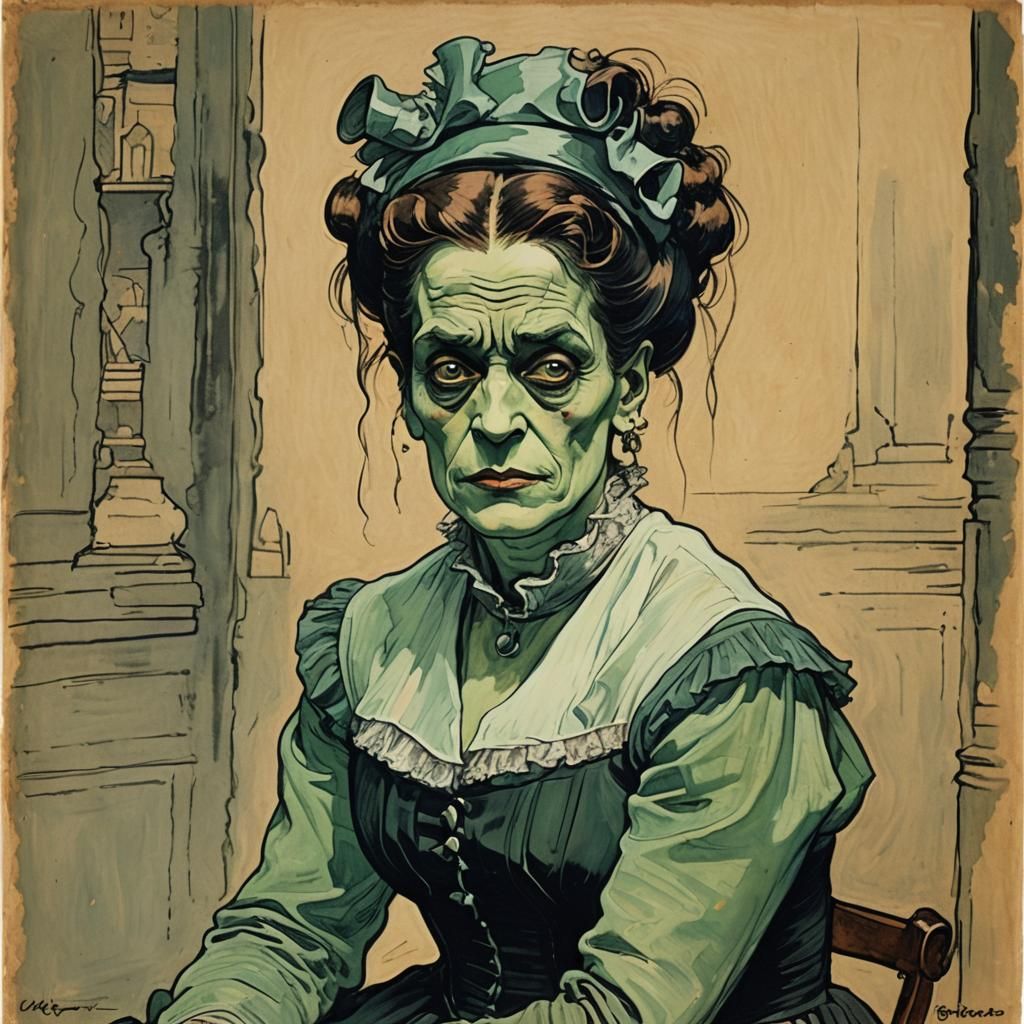 Frankenstein Lady in Toulouse Lautrec Style