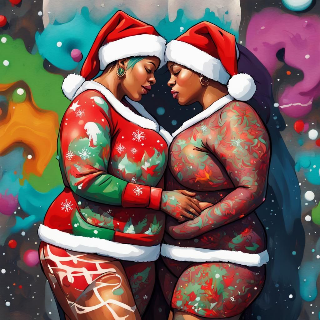 Festive Lesbian Couple in Graffiti Art Style
