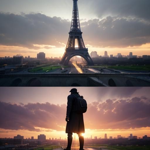 Eiffel Tower Sunset in Hyperrealistic Style