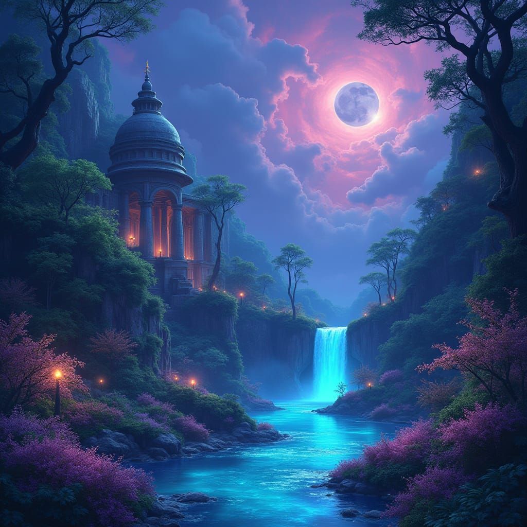 Ethereal Alien Jungle with Twin Moons