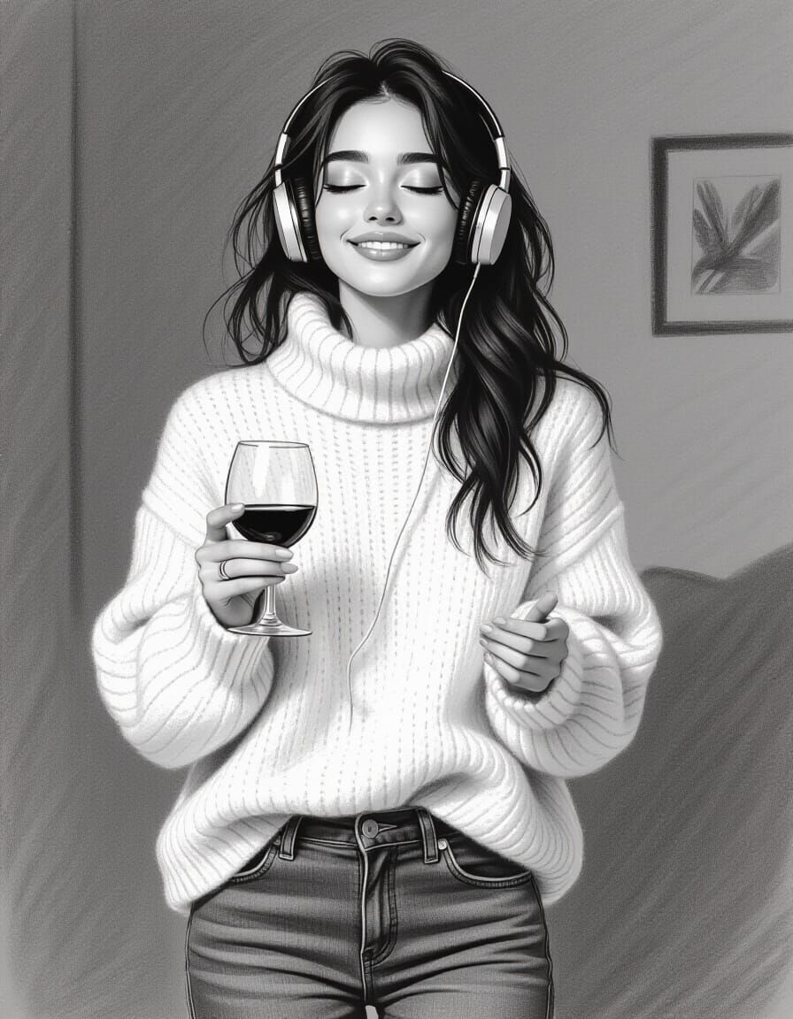 Melancholic Woman Dancing in Wine-Fueled Joy