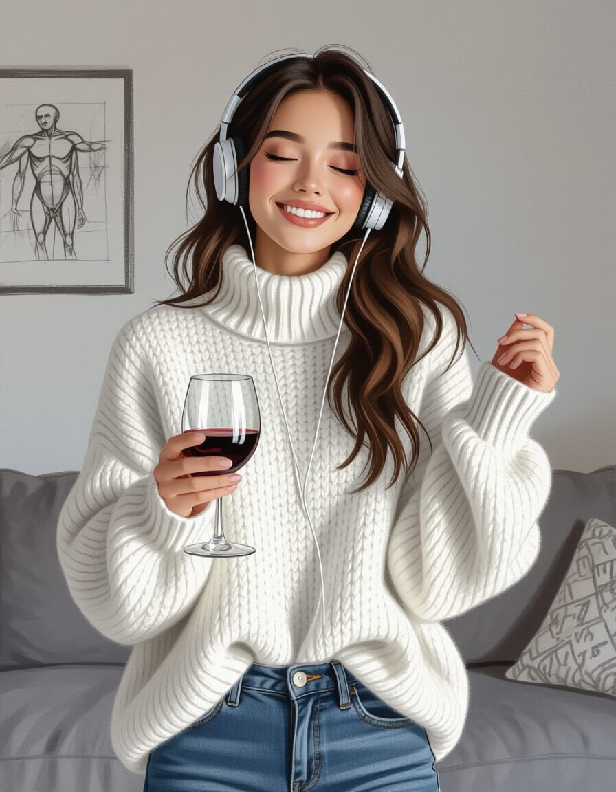 Melancholic Woman Dancing in Charcoal Sketch Style