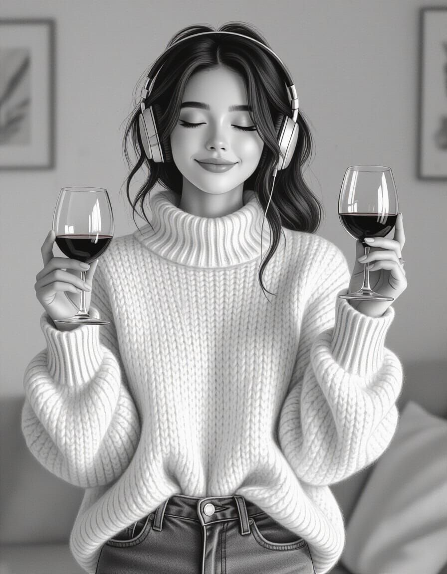 Serene Woman Dancing in Charcoal Sketch Style