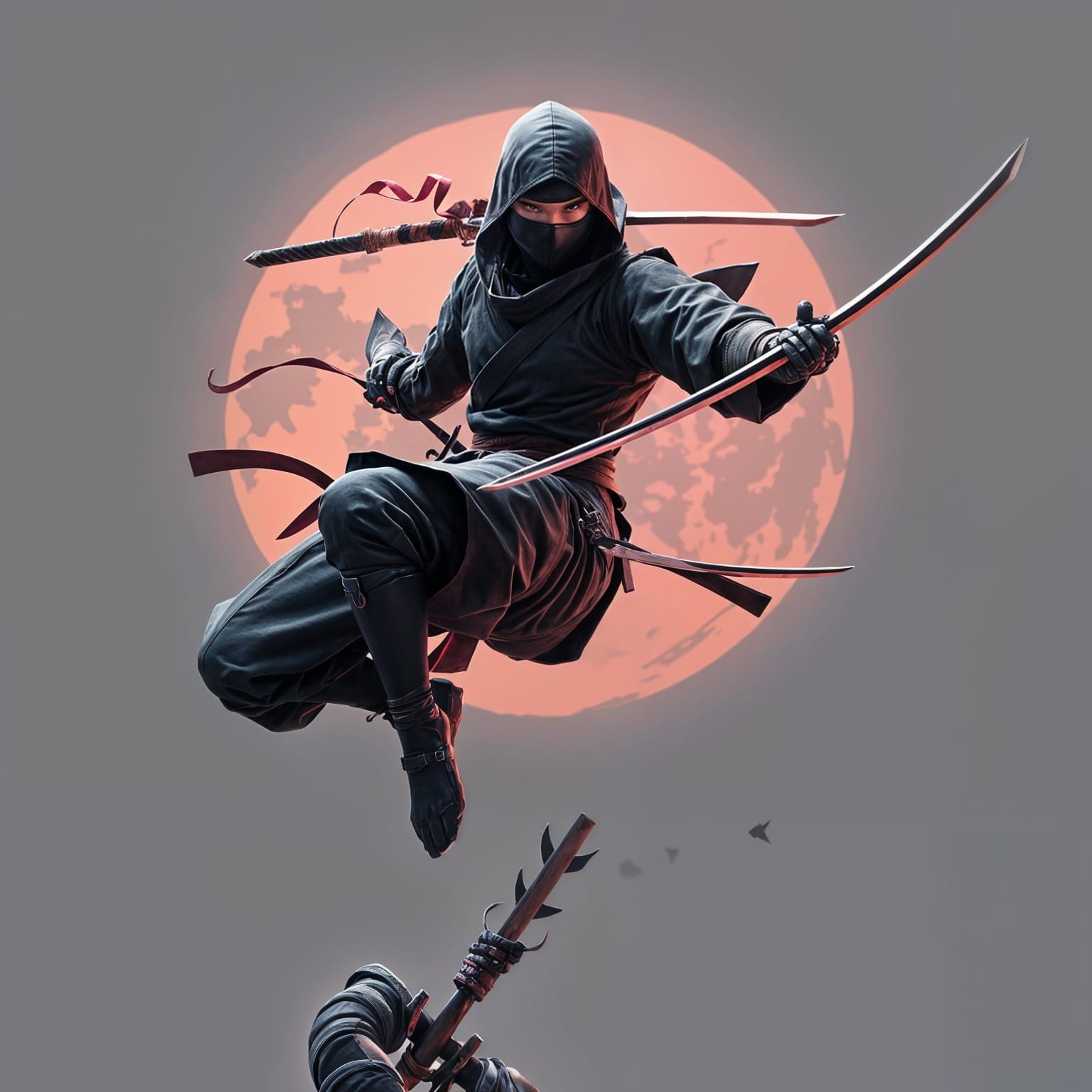 Anime Ninja Jump Spin with Katanas in 3D