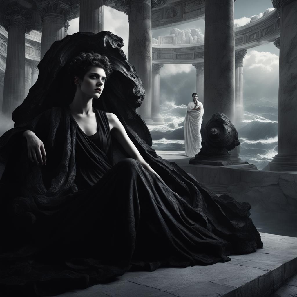 Gothic Model with Roman Ruins in Amber Light