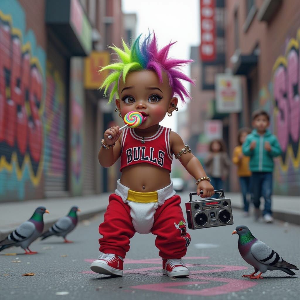 Rebellious Baby Strutting in Cinematic Style