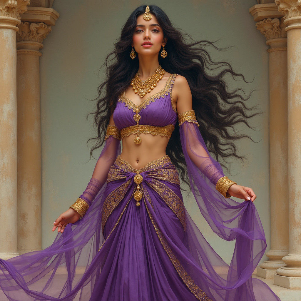 Regal Indian Princess in Miniature Painting Style