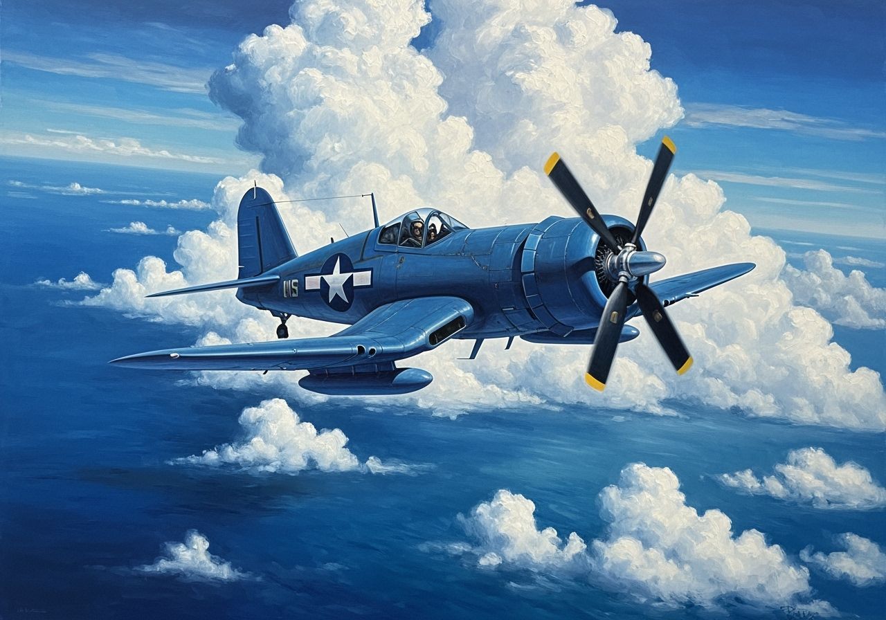 F4U Corsair Fighter Jet Painting Above Okinawa