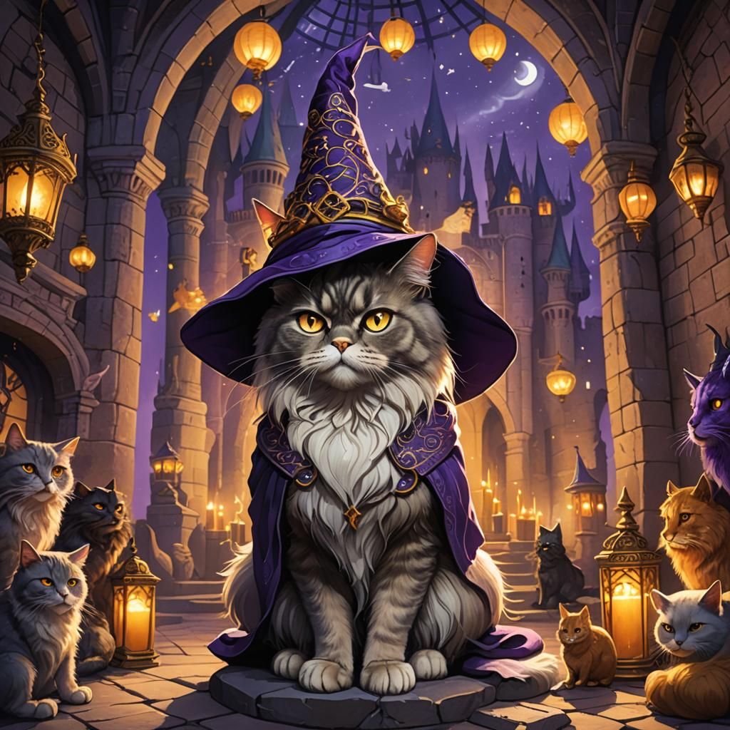 Mystical Cat Witch in Dark Fantasy Art Nouveau