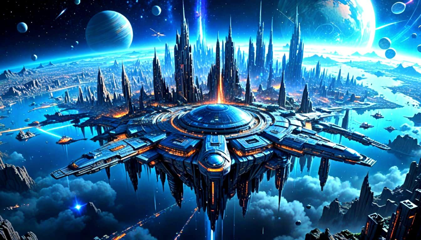 Cosmic Cityscape in Holographic Astral Style