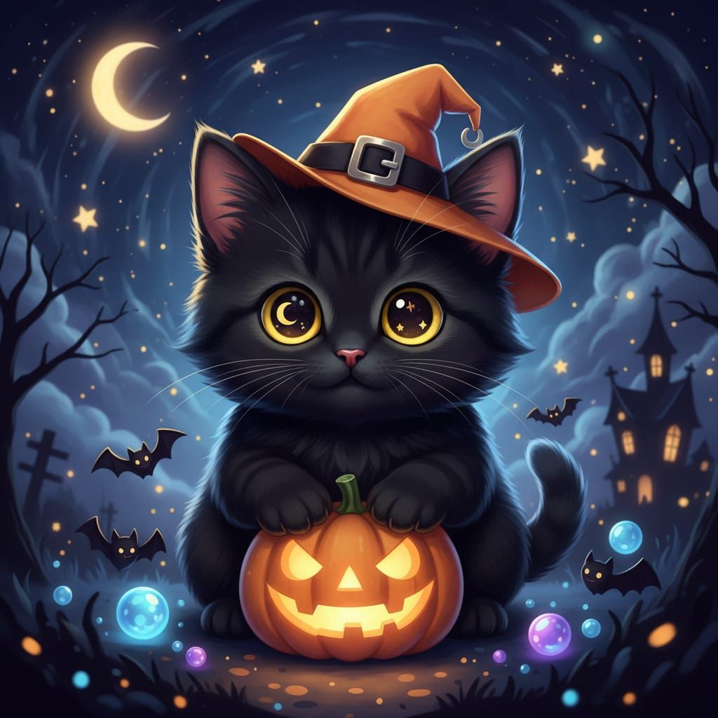 Adorable Black Kitty With Big Yellow Eyes