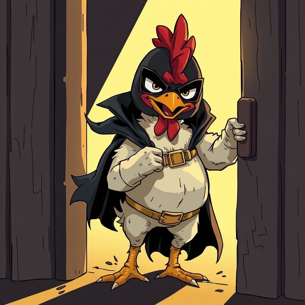 Noir Chicken Bank Heist in Graphic Novel Style