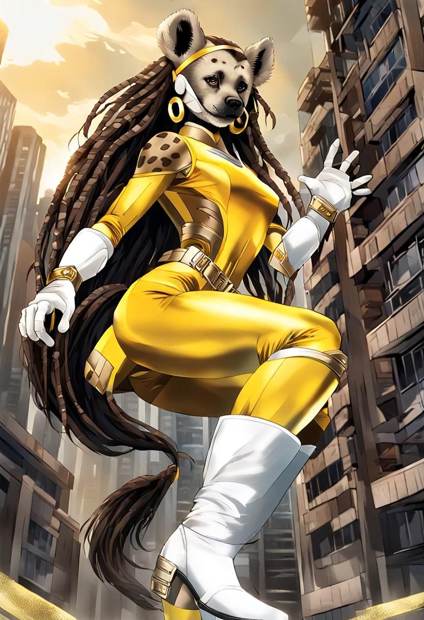 Colossal Anthro Hyena Superhero in Cityscape