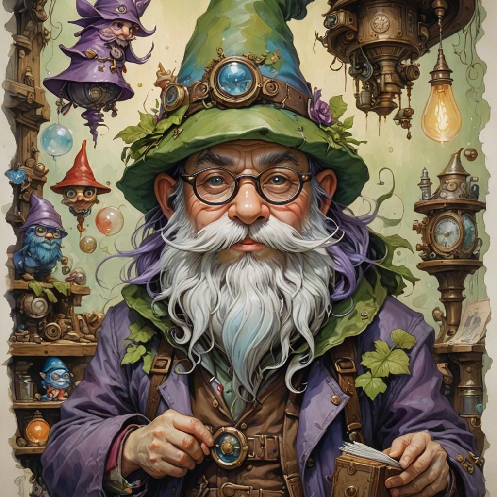 Steampunk Gnome Portrait in Ornate Art Nouveau Style
