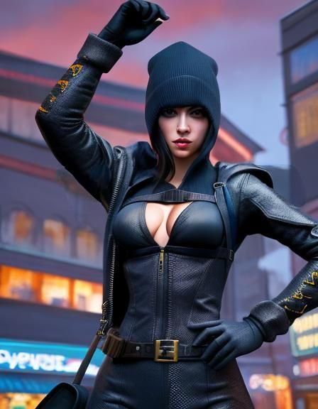 Nimble Thief in Dark Blue Outfit: Digital Art