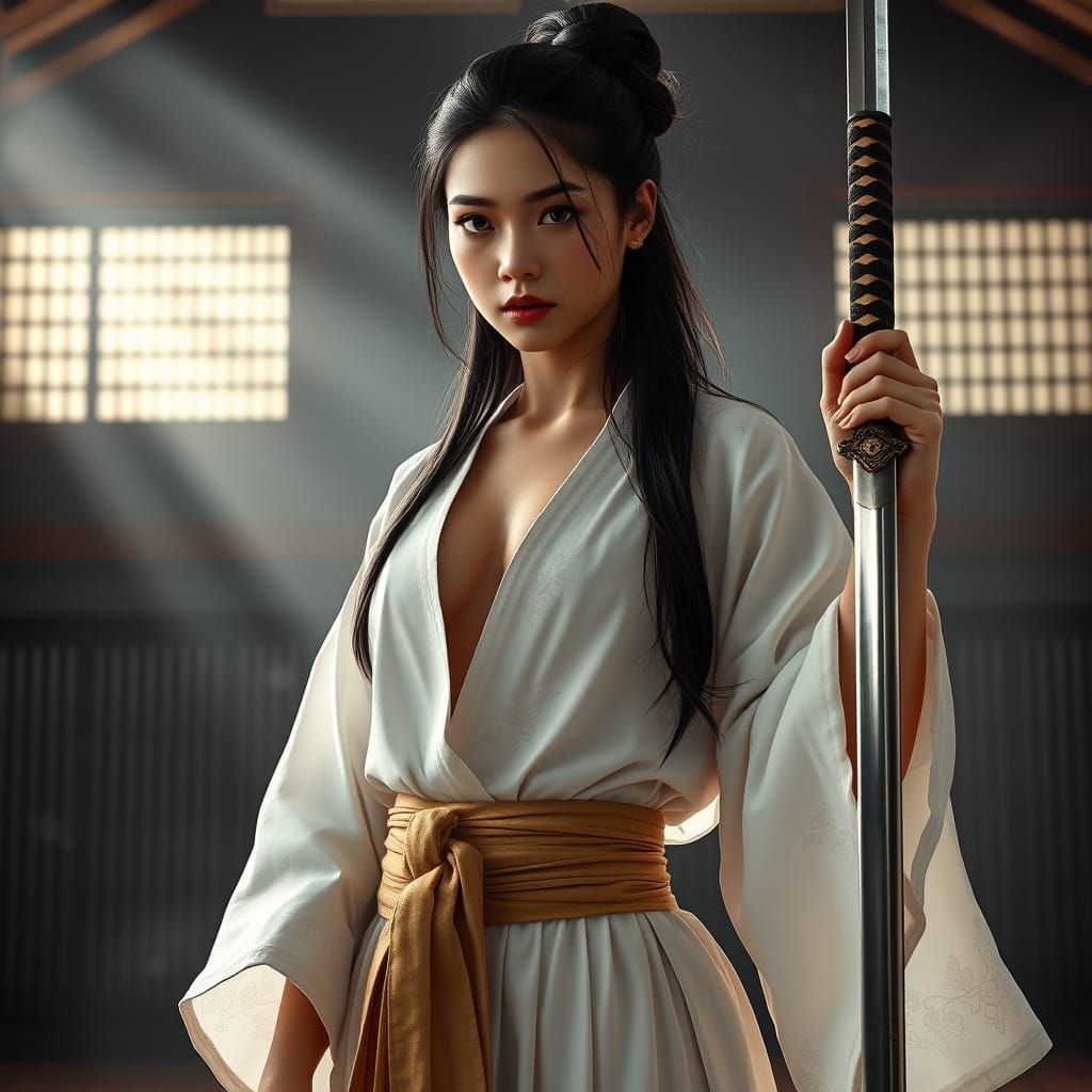 Ethereal Latina in Traditional Japanese Dojo Attire