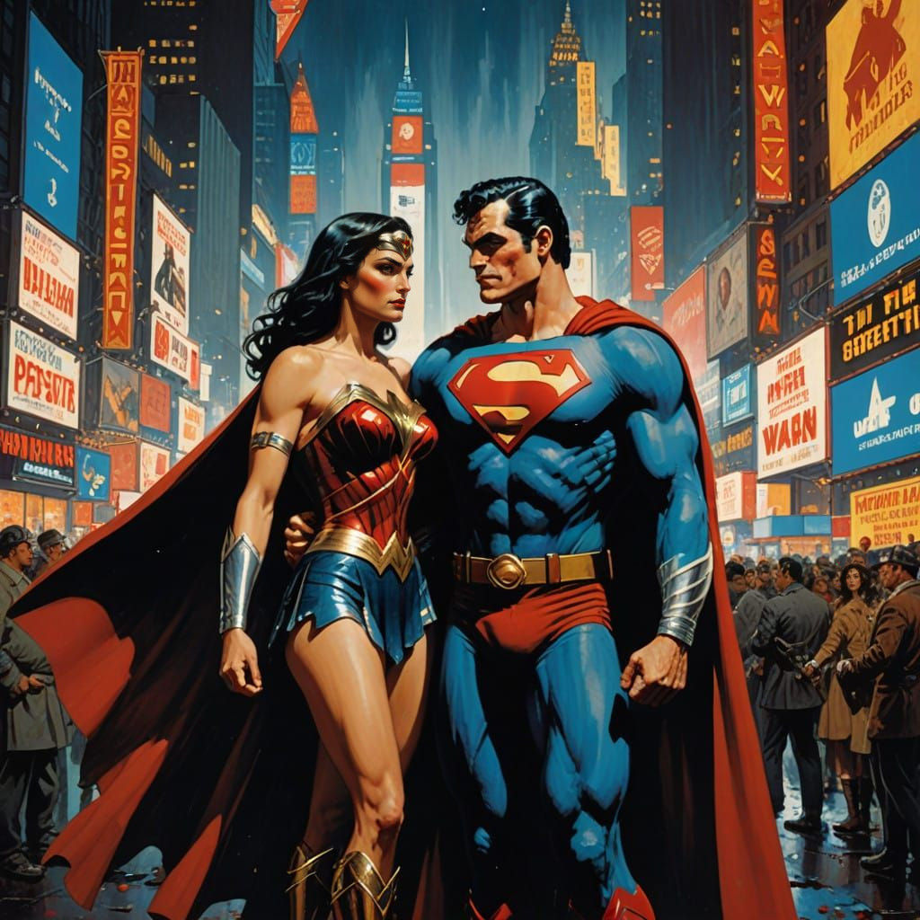 Superheroes in a Retro New Year's Celebration