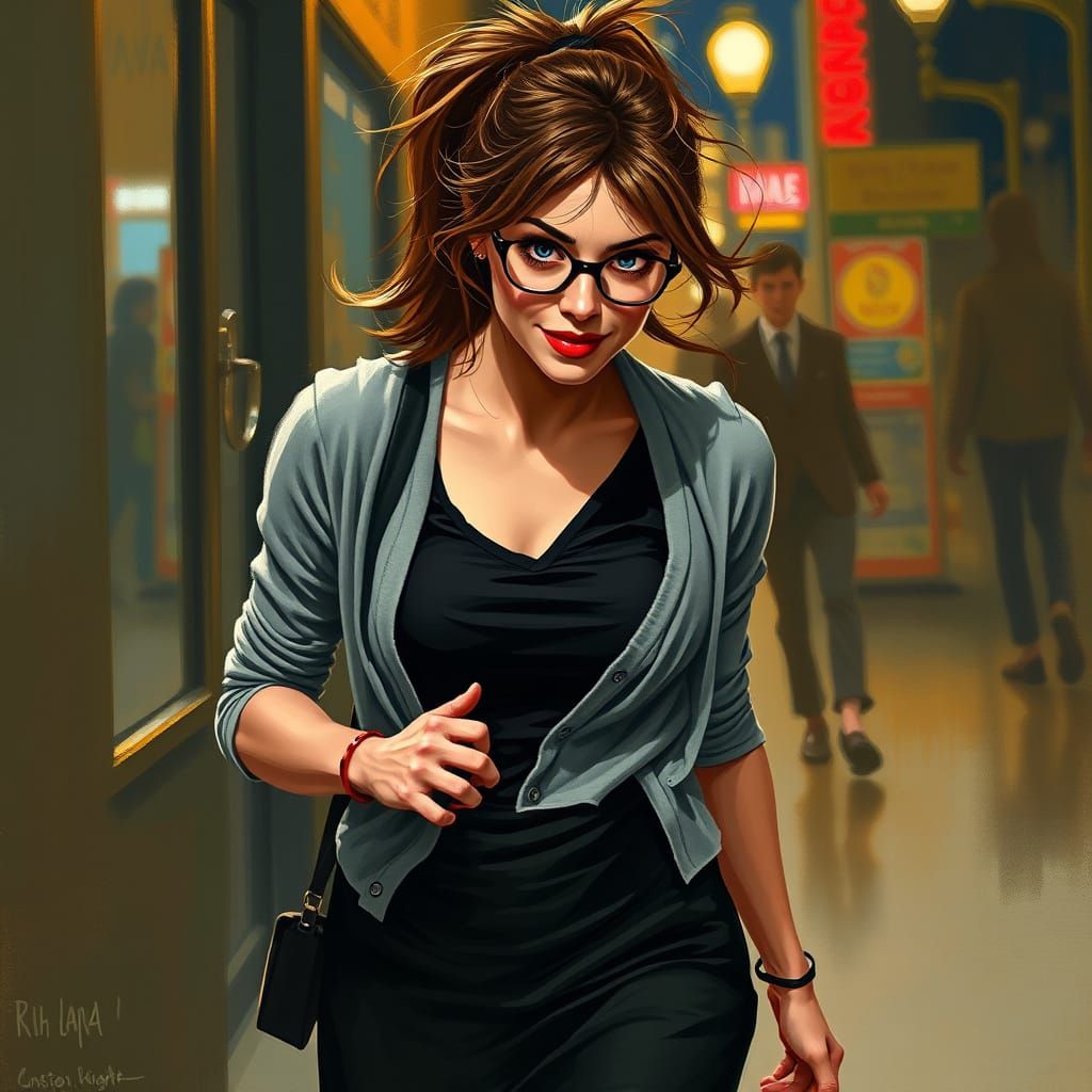 Disheveled Woman Unravels, Bright Red Lipstick a Stark Contr...