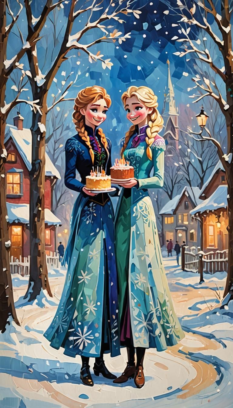 Elsa and Anna Birthday Gouache Masterpiece