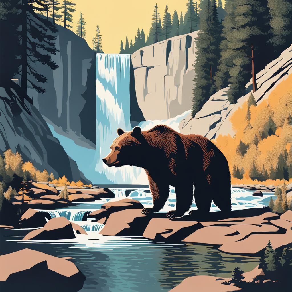 Yosemite National Park, bear, waterfalls