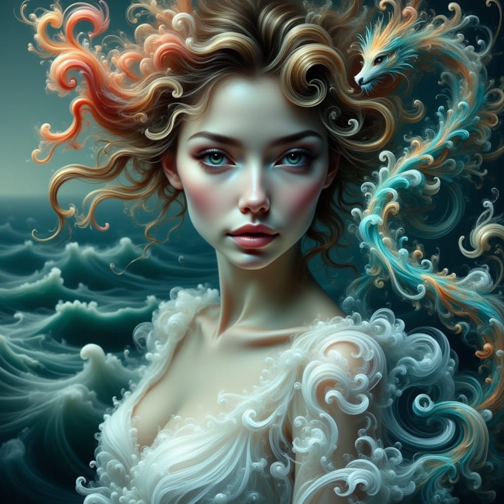 Ethereal Woman with Tentacles in Surreal Style