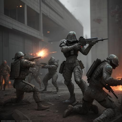 Steel Legion Soldiers Fight Zombies: 3D Game Cinematic