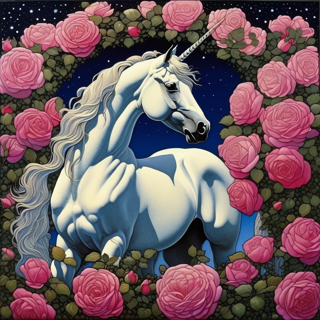 Unicorn in Rose Garden: Luminous Alcohol Ink Art