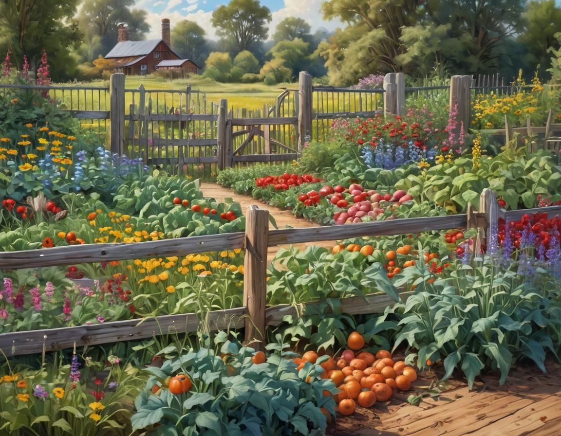 Bountiful Heirloom Vegetable Garden Oil Painting