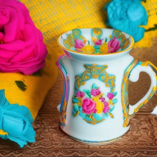 Ornate Porcelain Mug Still Life, Professional Photography