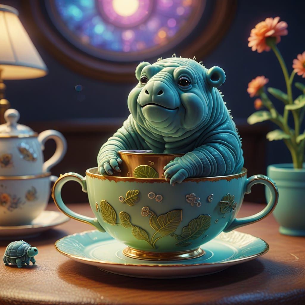 Adorable Tardigrade in Teacup, Pixar Style