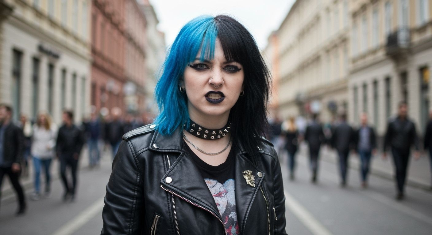 Punk Girl with Vibrant Hair in Street Photography Style