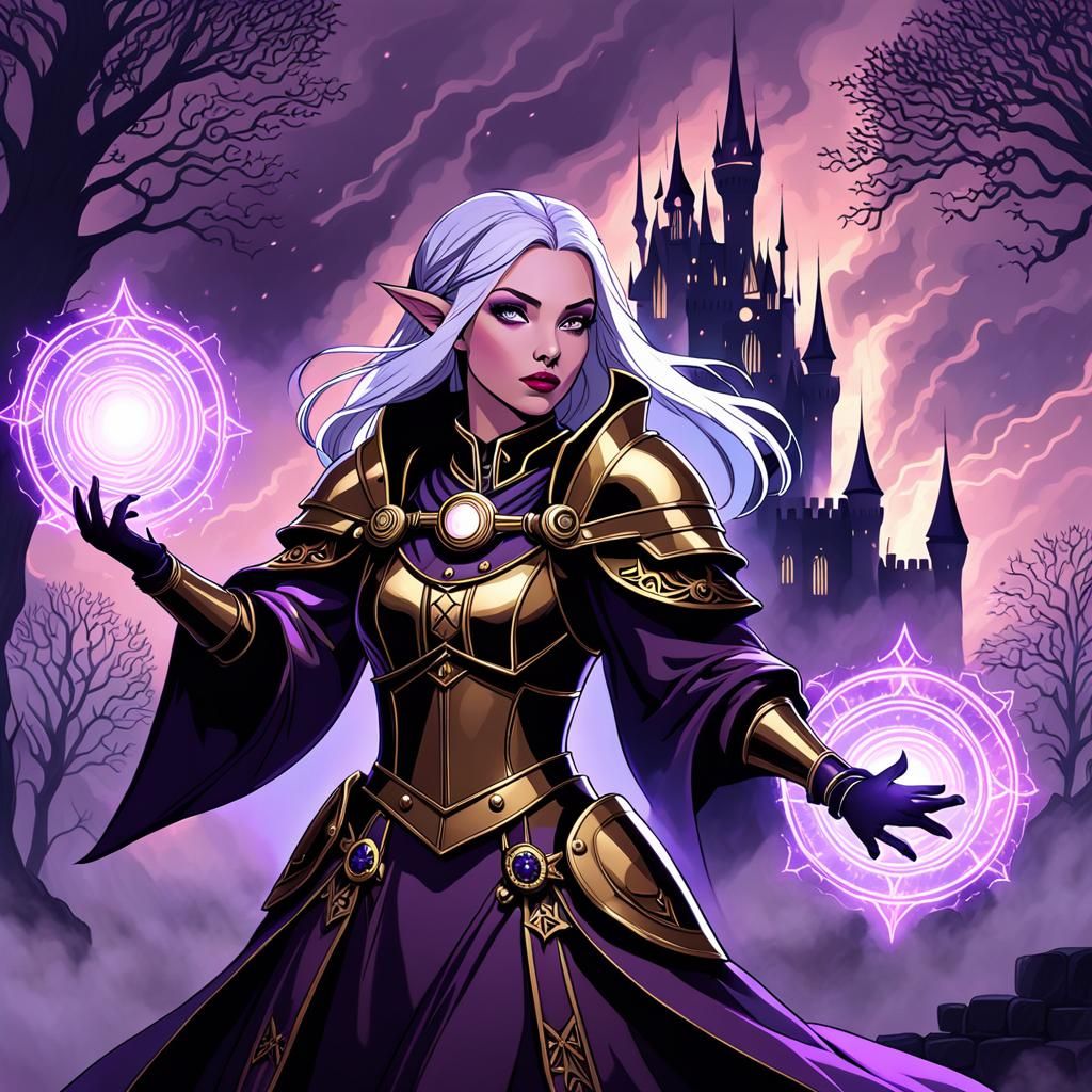 Drow Elf Wizard Portrait in Gothic Dark Fantasy Style