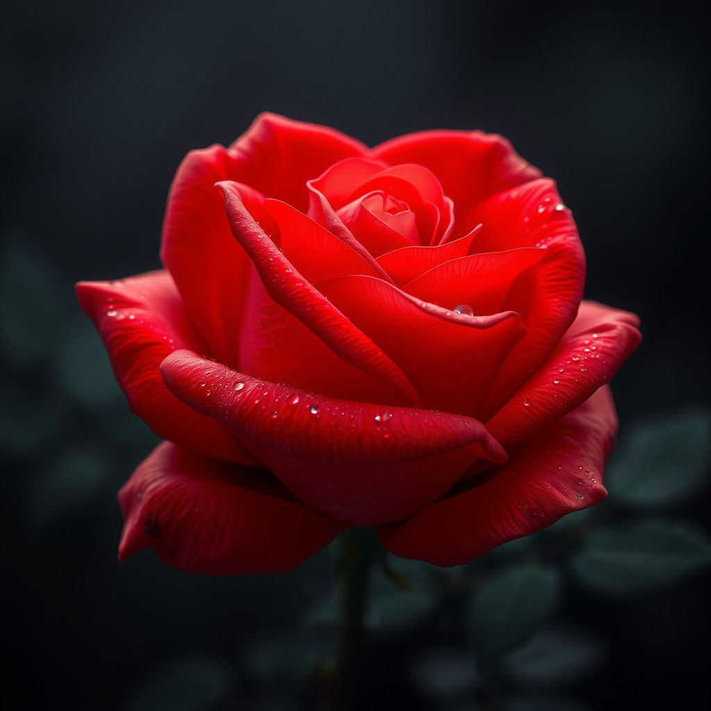Red Rose with Dew Drops: Hyperrealistic Fantasy Art