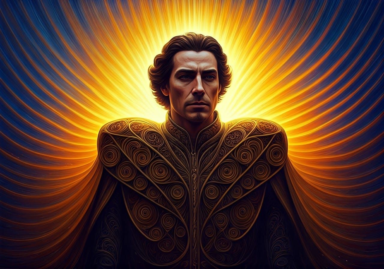 Amber Reflection Murmur Moebius art deco romanticism quilling brocade filigree oil on canvas spiraling aurora colorful l...