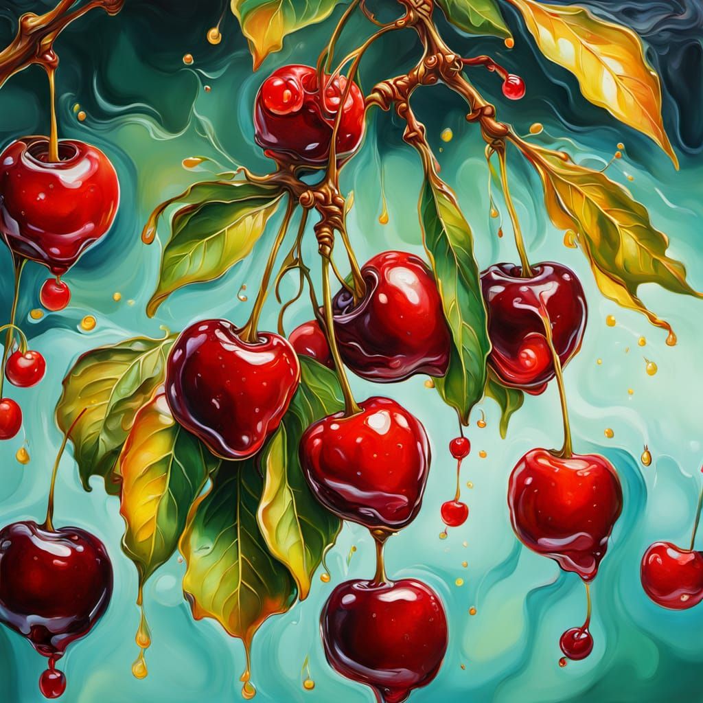Melting Cherries: A Surreal Oil Painting