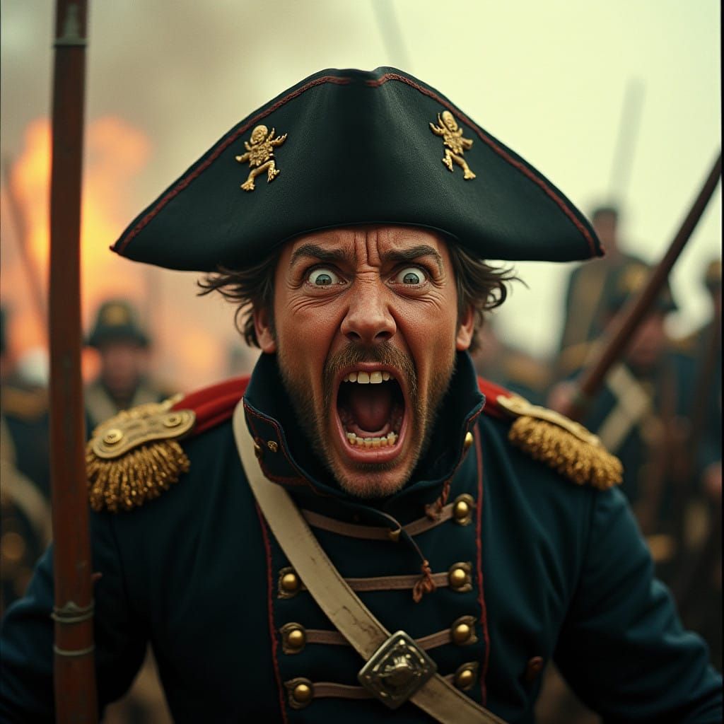 Tattered Soldier Screams in Terror Amidst Napoleonic War Cha...